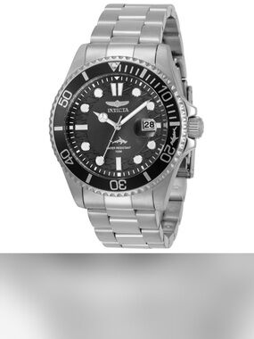 Invicta Silver-Tone Watch with Black Dial and Bezel